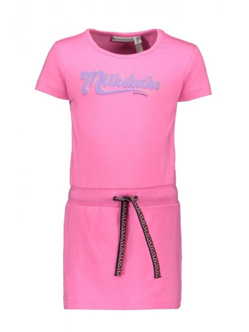 Pink Short Sleeve Girls Casual Dress with Drawstring Waist